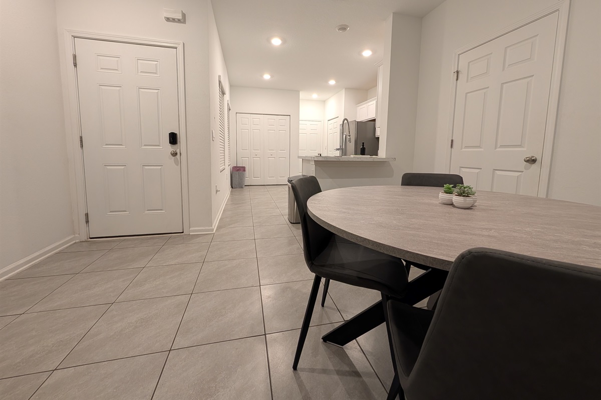 View of the kitchen from the breakfast table