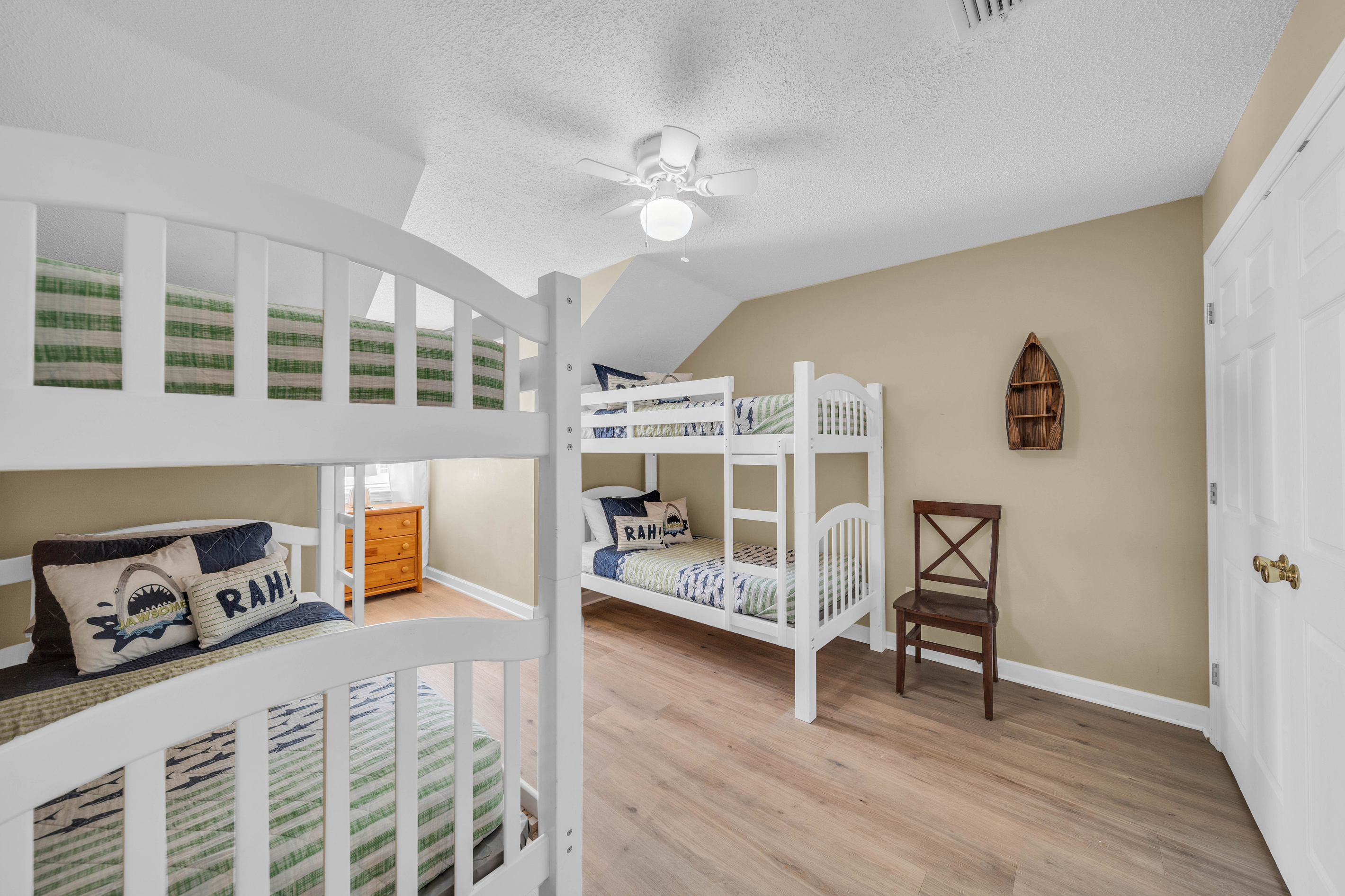 West upstairs bunkroom. Two sets of twin over twin bunkbeds