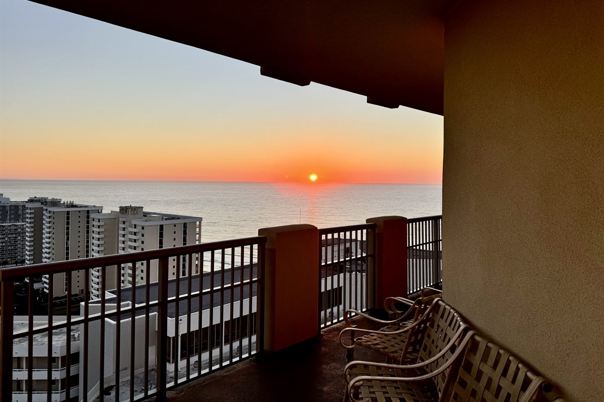 Sunrise from balcony & Main Bedroom