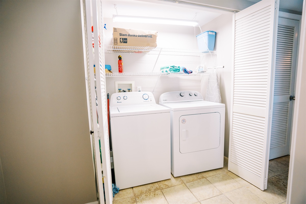 Don't take home wet beach clothes! 1 detergent load included - full-sized washer and dryer.