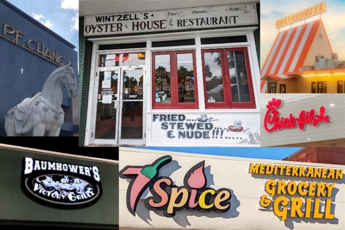 Lots of great local eateries and the standard chains as well. Wintzell's Oyster House is a Mobile staple and 7Spice is a quite little secret in the back of a grocery store. Baumhower's Victory Grill has the best wings we have ever eaten!