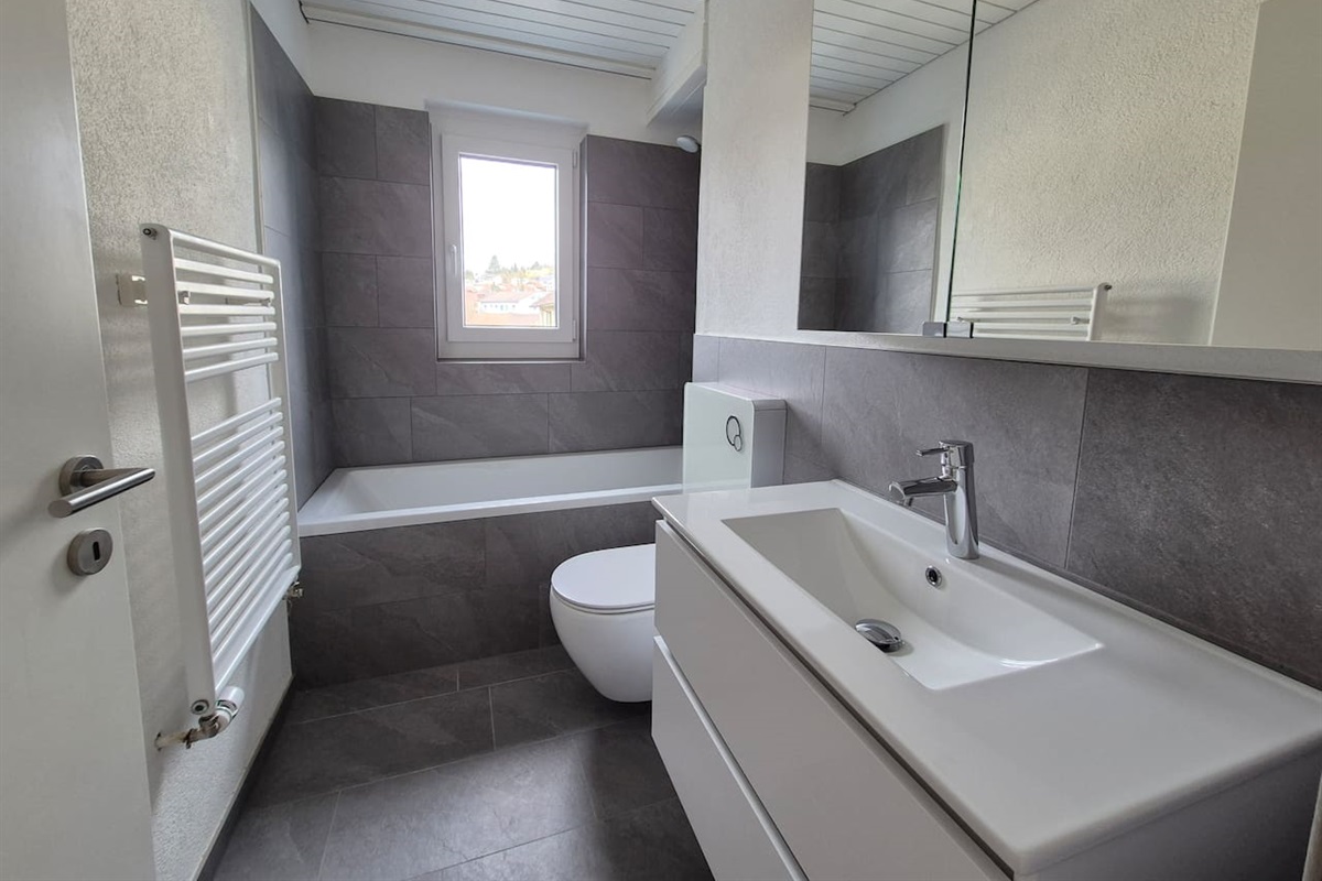 Bathroom 1: Shower / bathtub, WC, sink, hairdryer and storage space.