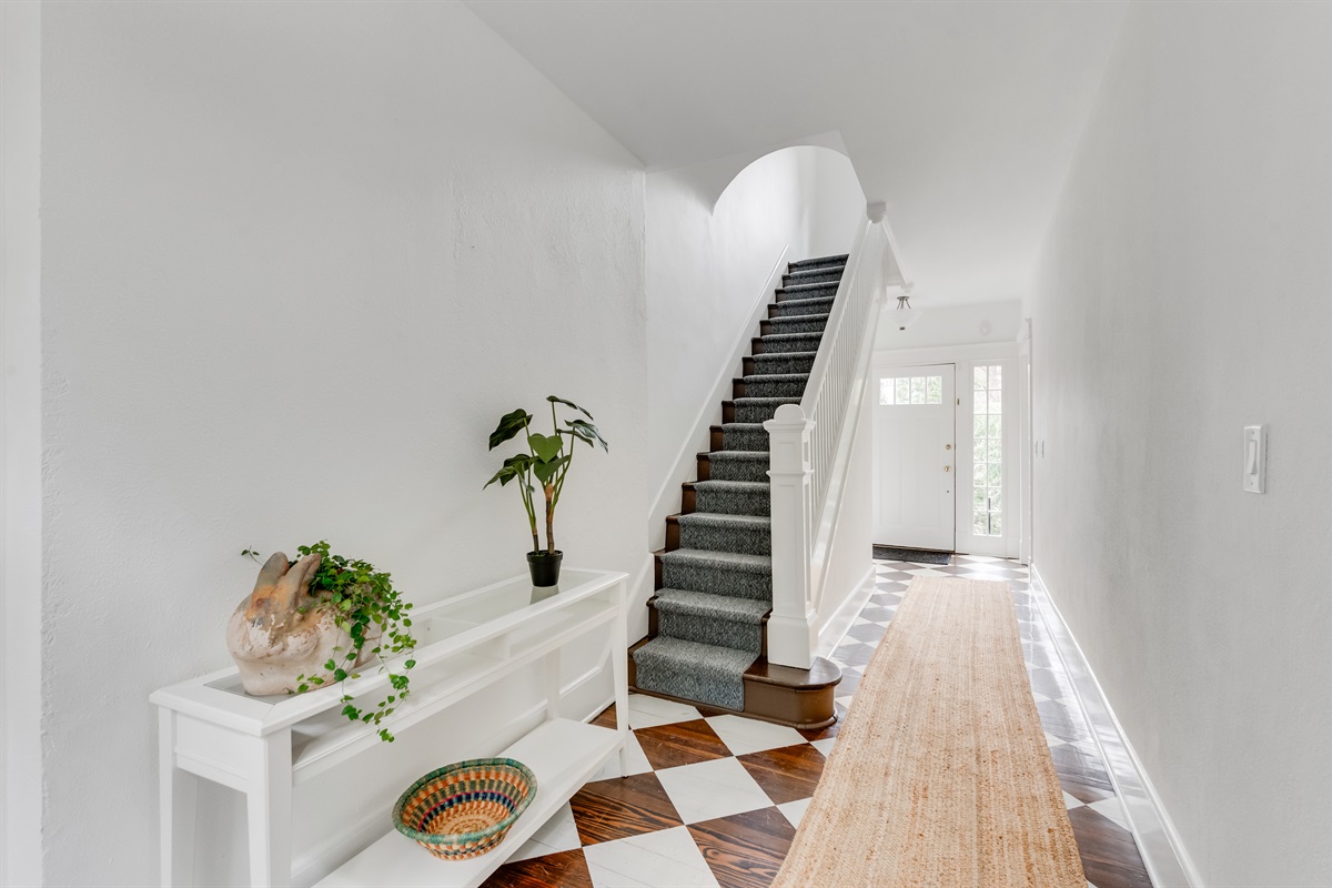 All bedrooms are upstairs up these steps; this may not be ideal with folks with mobility problems.  They are well carpeted with a sturdy railing, but maybe a tad steeper than what one may deem "normal" steps.