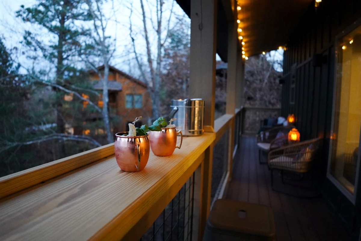 Sip coffee or cocktails while relaxing at our deck bar