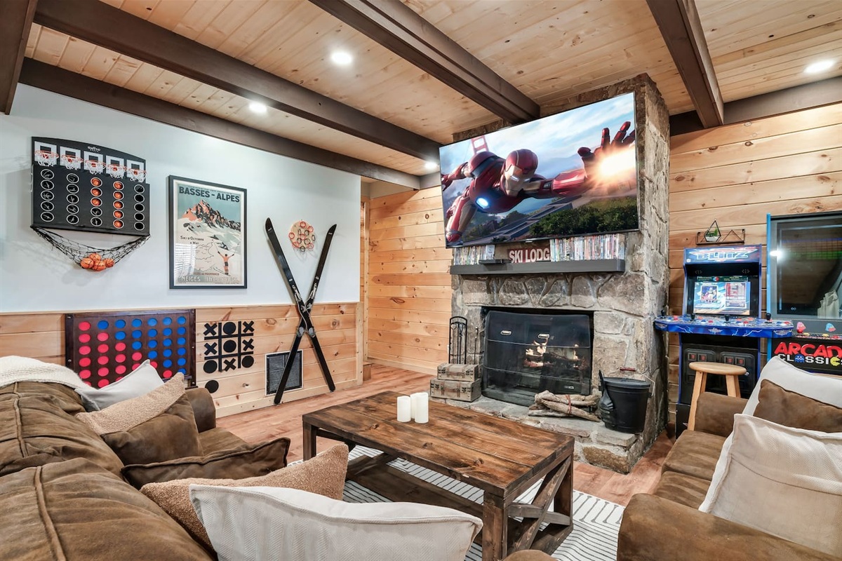 Time to have fun! The lower level game room features yet another living space -with amenities and games galore. Let loose while everyone sleeps upstairs. Plus enjoy a pull-out sofa bed and a full bathroom.
