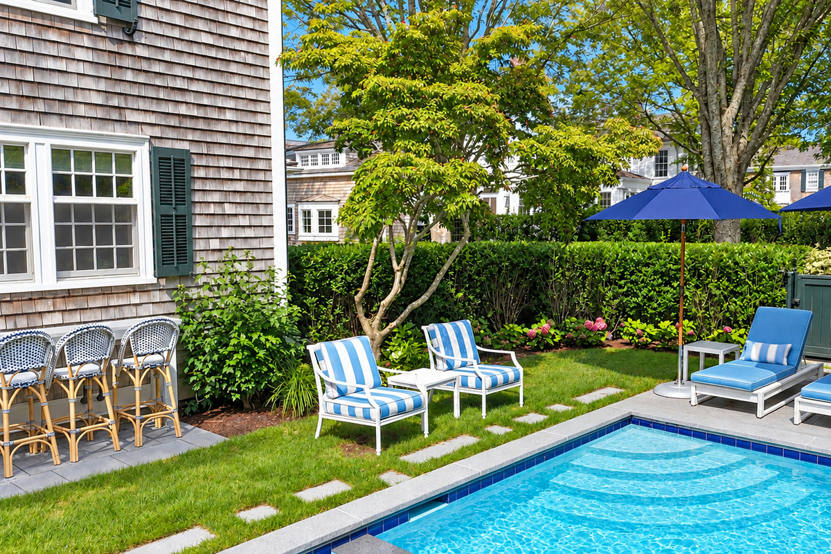Heated pool with shaded lounge seating