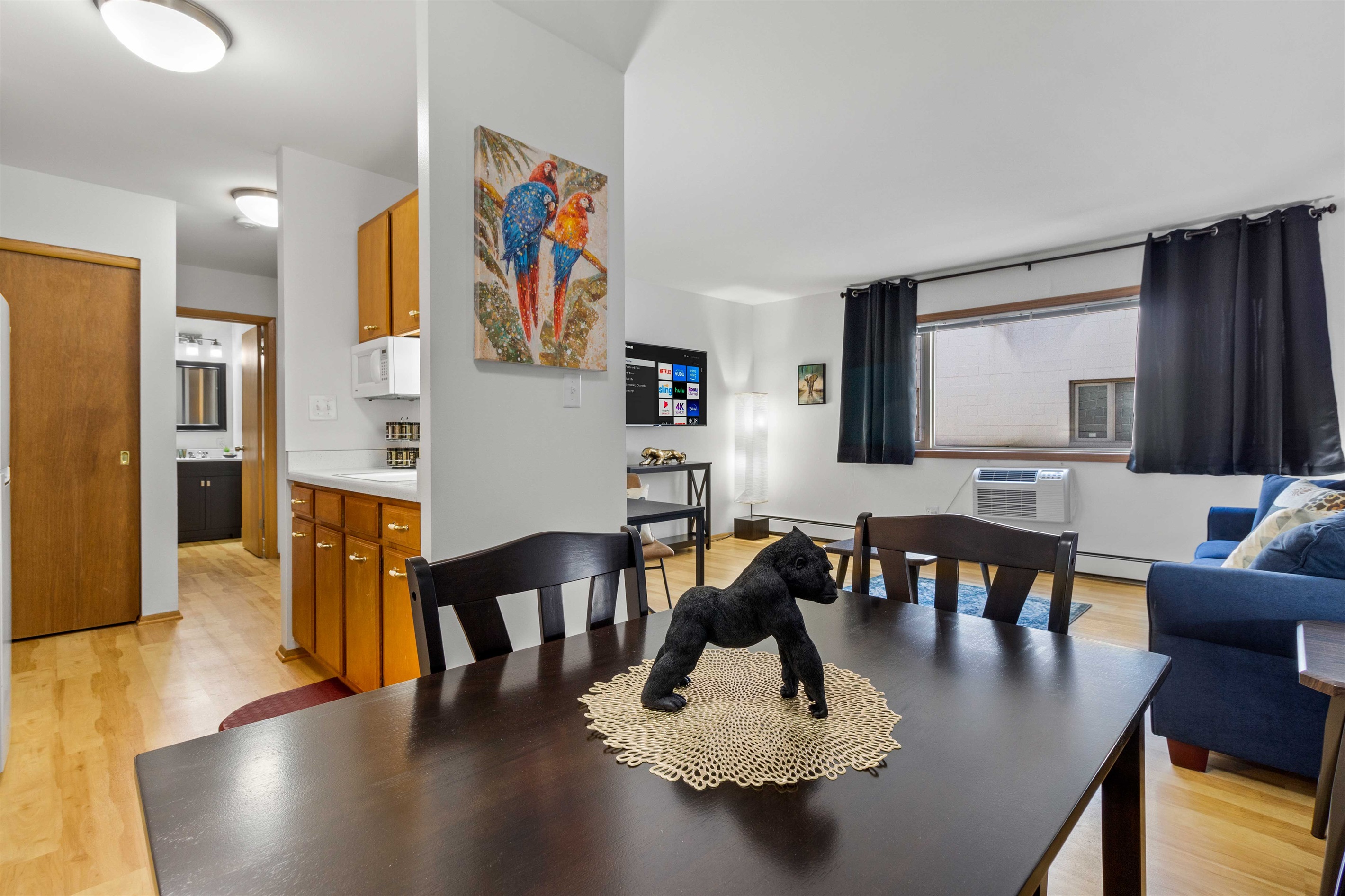 Open concept dining room, living room and kitchen make for a spacious feeling.