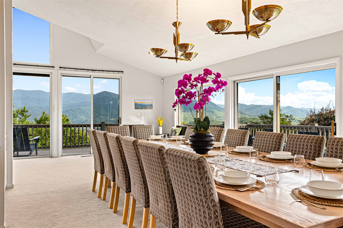 Dining Room: Feast with a view! Spacious dining area with mountain vistas and elegant decor.