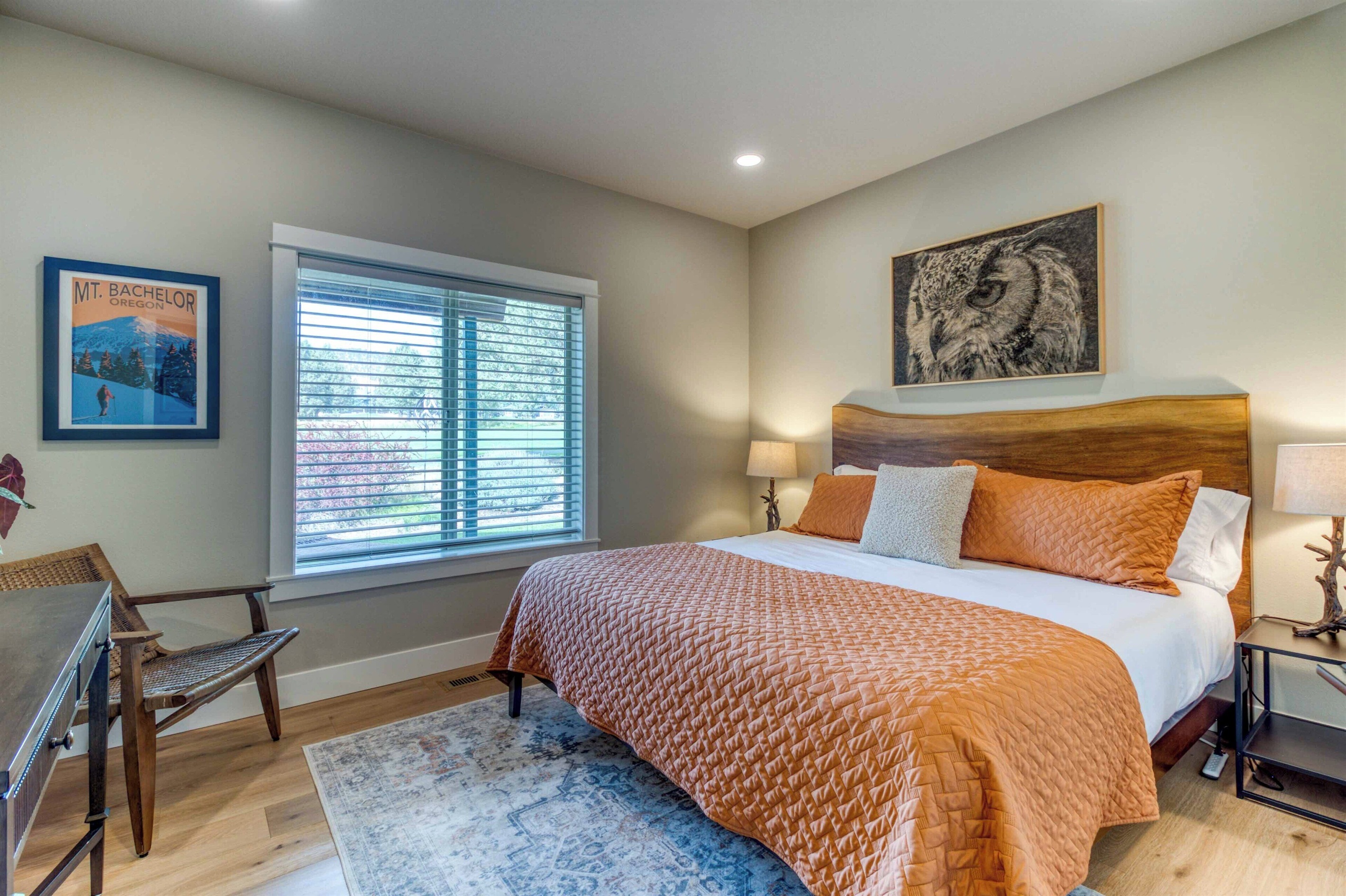 King Bedroom #3 curated with luxe bedding and linens and local art.