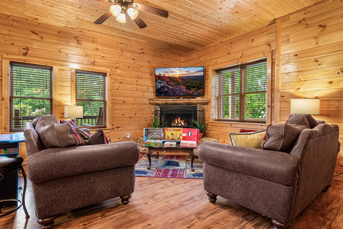 Game night, mountain style. Gather around the fireplace for a night of fun and games with family and friends.