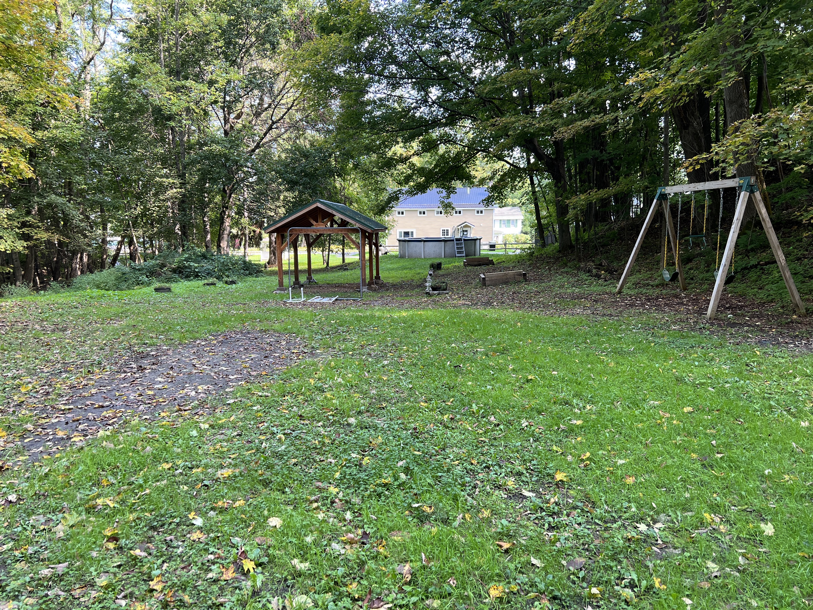 View of the houses and yard amenities from shared backyard.