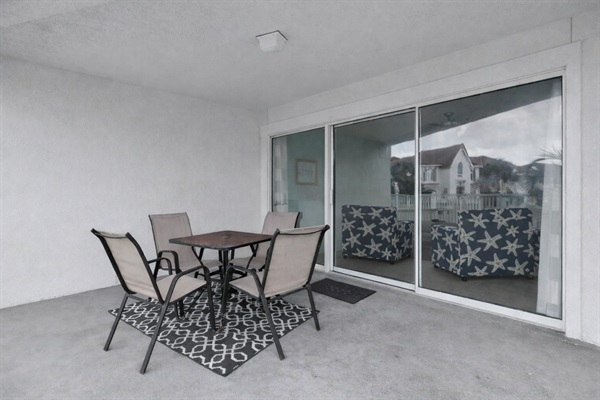 Outside patio, sit back and enjoy your coffee in the morning.