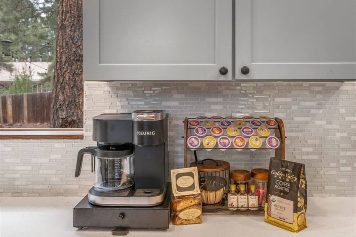 Start your day with a fresh brew at the coffee bar, and enjoy it on the patio!