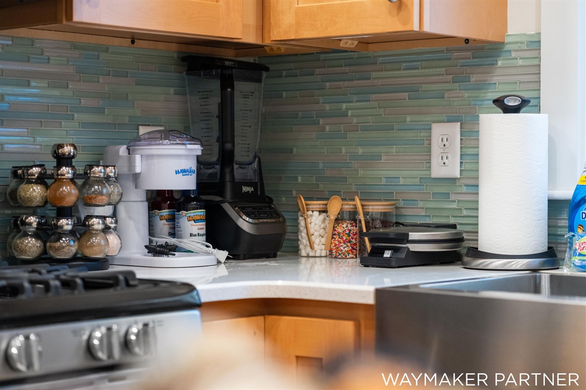 There is a waffle station as well as a shaved ice maker to enjoy.