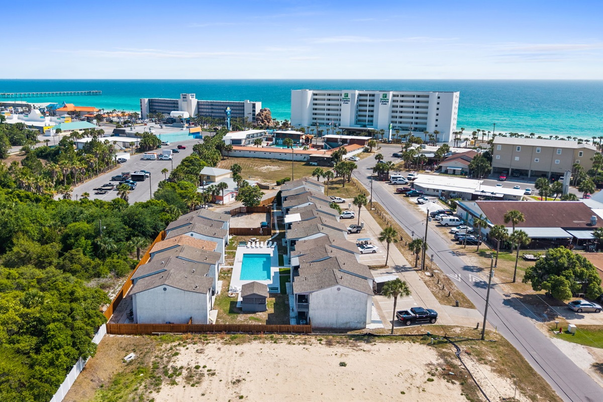 Aerial of Complex, Amenities, and Beach