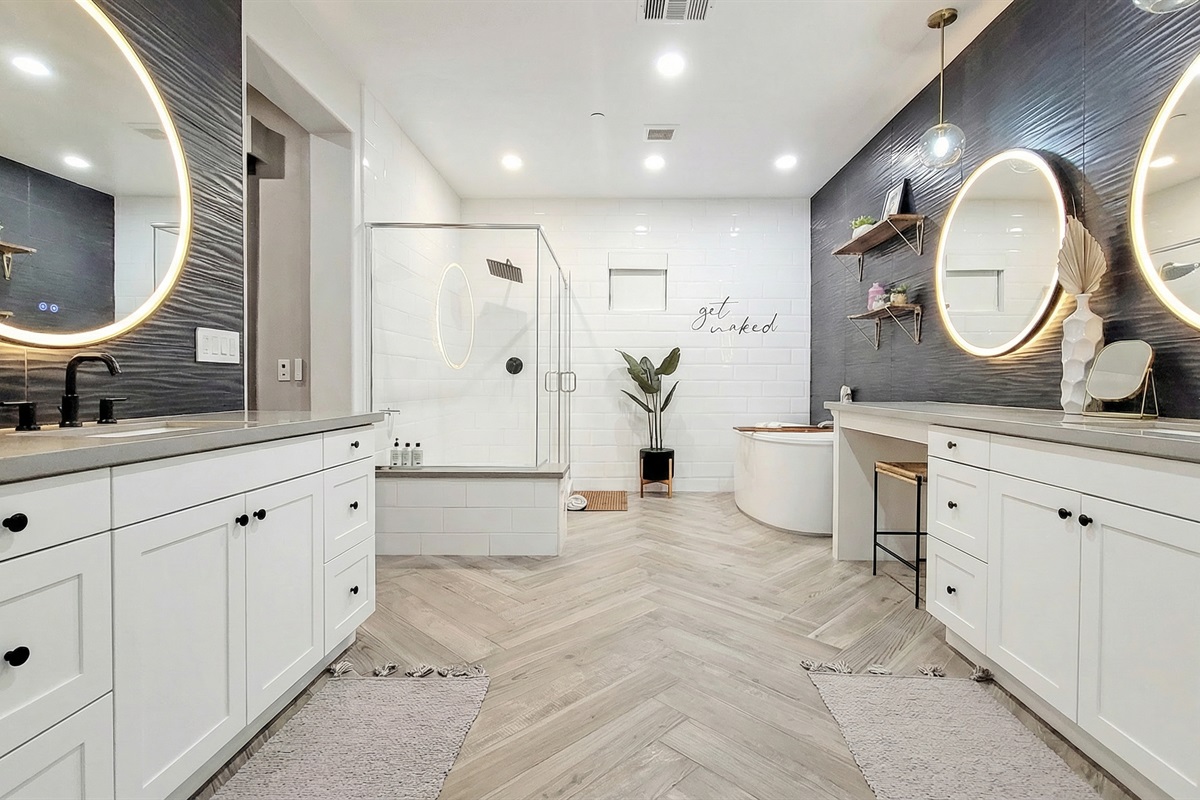Ensuite #4 - a special spa retreat with two vanities, makeup vanity, soaking tub and separate shower.