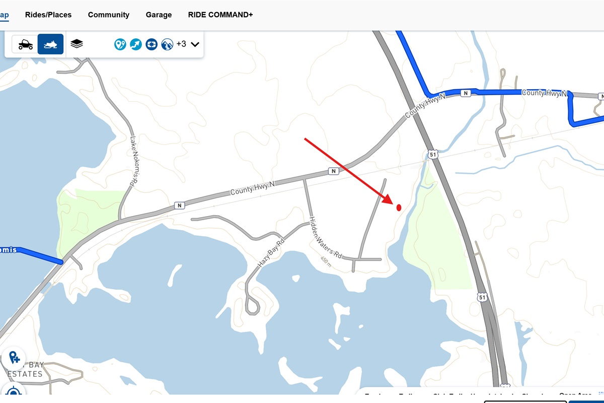To access the snowmobile trail, guest ride the unofficial trail along County N to where the offical trail begins