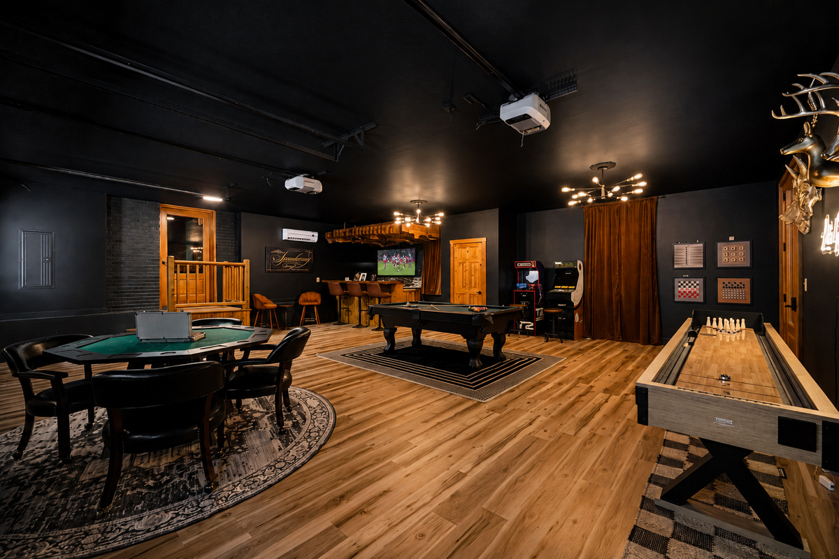 {Speakeasy Game Room} Pick your game, pour a drink, and let the night unfold with pool, shuffleboard, poker, darts, and classic arcade competition.