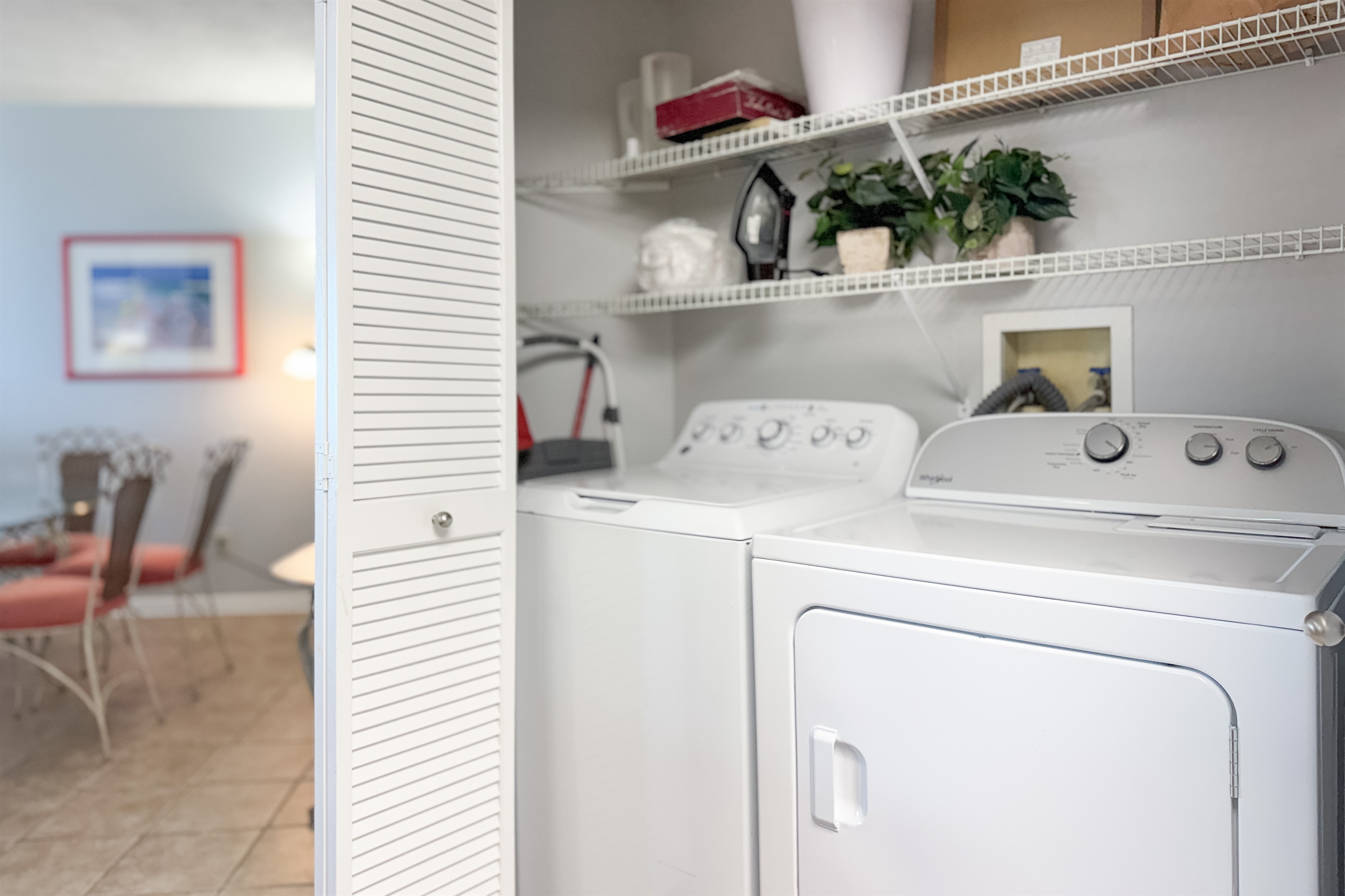Stay organized and efficient with this dedicated laundry space.  Everything you need for a comfortable stay.