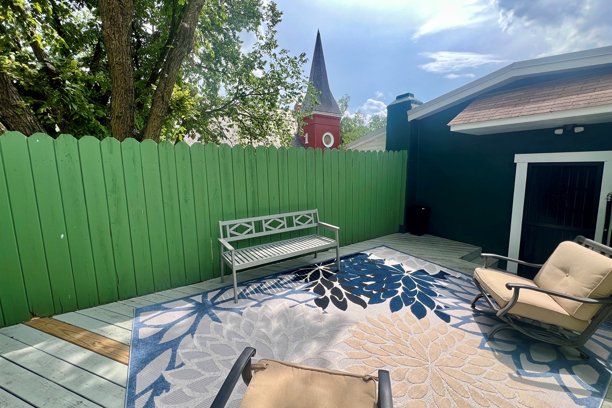 Private outdoor patio with seating—perfect for morning coffee or evening relaxation