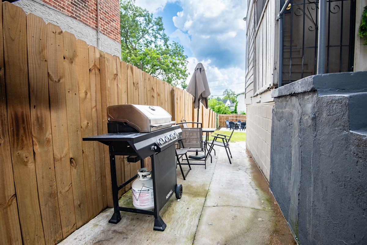 Grill, to the left of the home, is for guests in both units A and B.