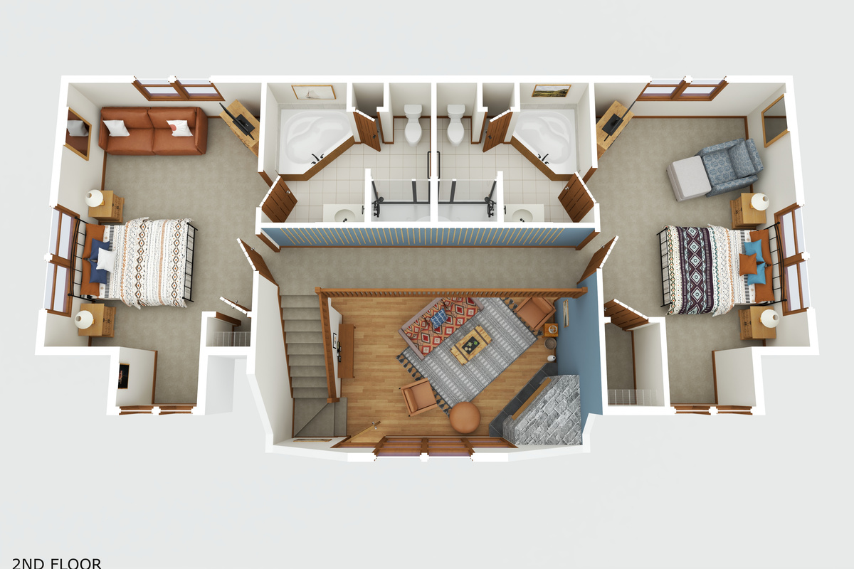 Upstairs you&rsquo;ll find 2 more private king suites, each with its own bathroom, surrounding the open loft overlooking the great room.
