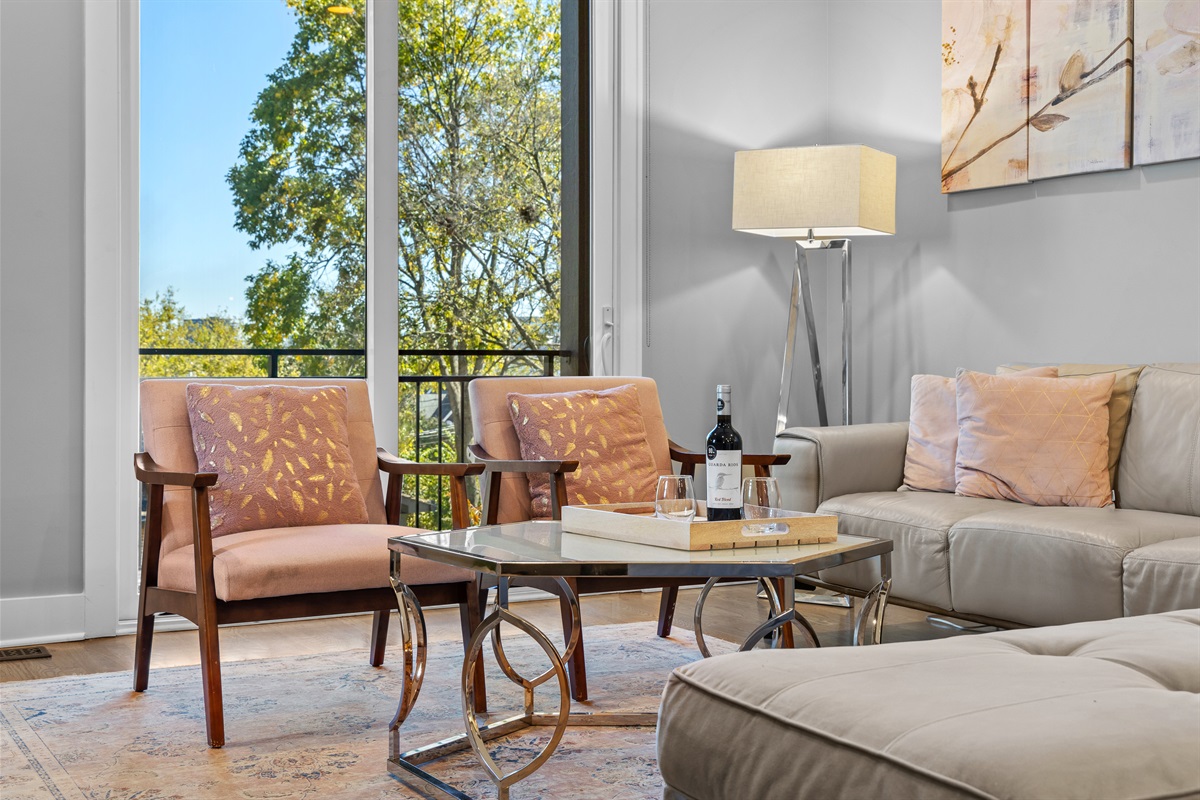 Elegant, sunlit living room perfect for relaxing and entertaining.