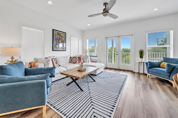 Plenty of comfy seating in the living room for your entire group