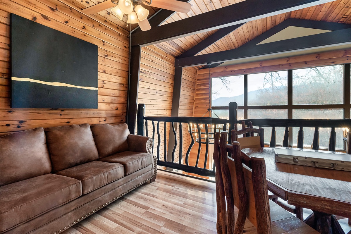 Queen size sleeper sofa in the loft area