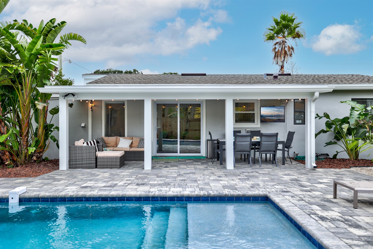 Pop out of the pool for a snack on the patio