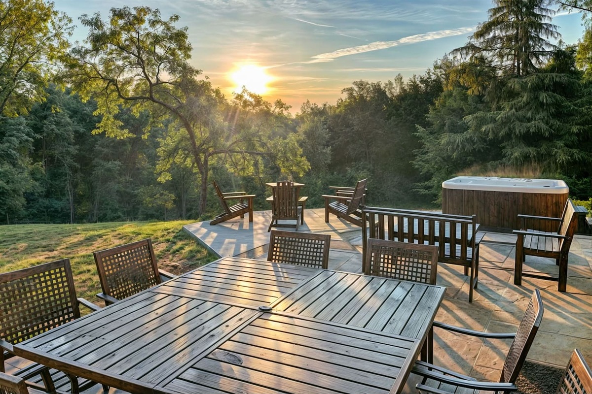 Enjoy dinner on the back porch at sunset