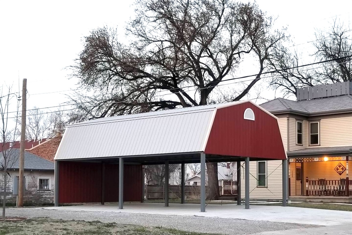 Just to the west of Akerhuset (Swedish for "the farm house" is a barn-themed carport helps protect vehicles from the sun and inclement weather