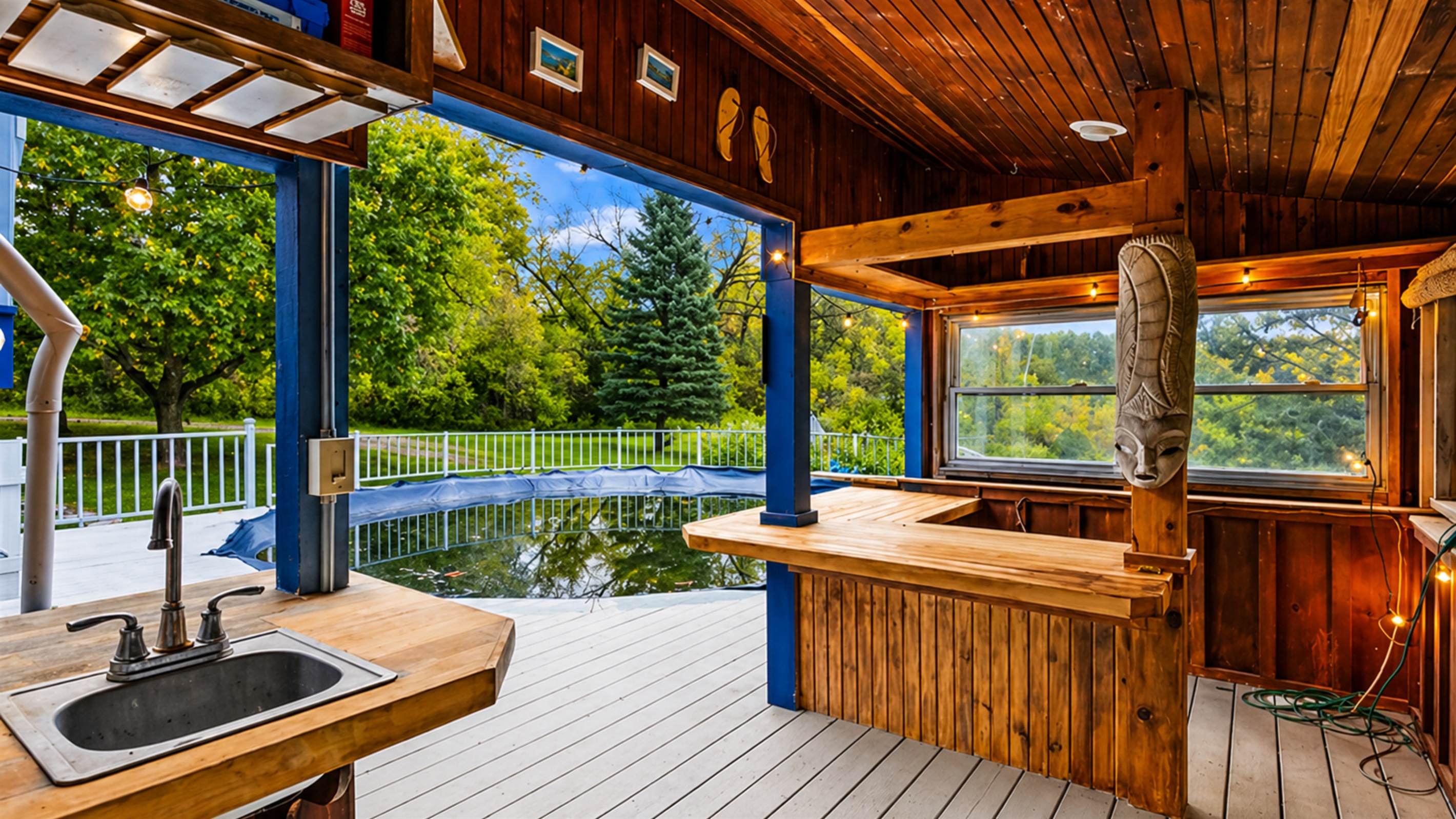 Spacious outdoor area equipped with a convenient sink for outdoor activities, picnics, and BBQ gatherings.