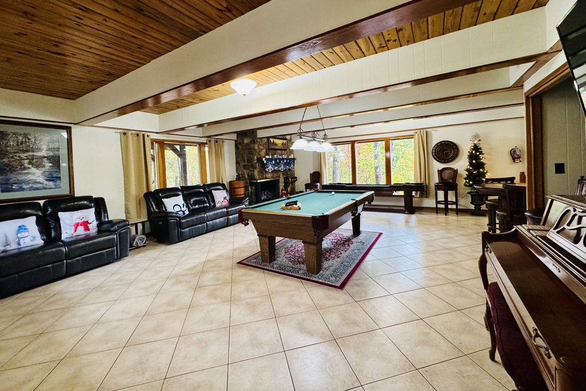 Christmas Game Room with View & Fireplace