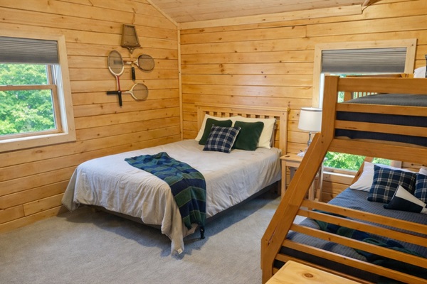 A favorite for kids and parents alike - bunk beds for fun, queen bed for comfort. Perfect setup for multi-family stays or groups with kids