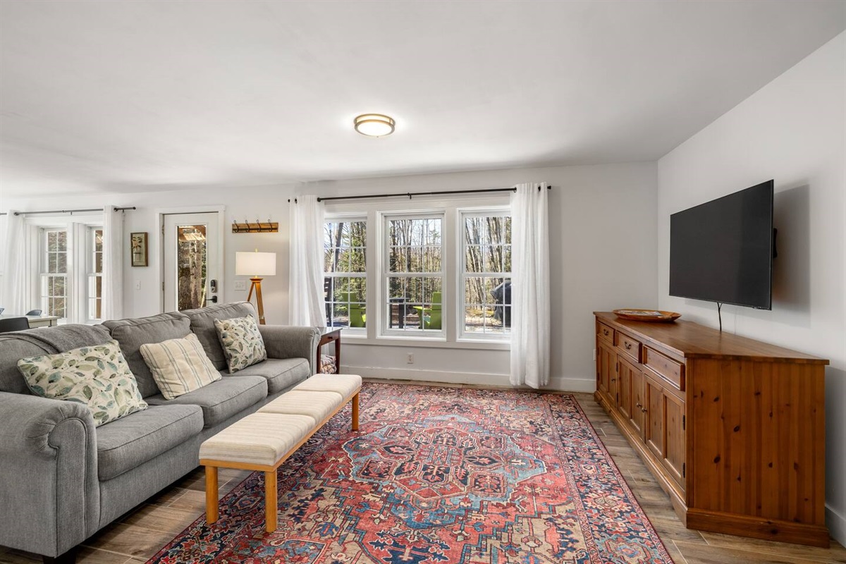 In-law suite: Large windows and privacy curtains. Samsung TV with Hulu Live TV, ESPN+, Disney+