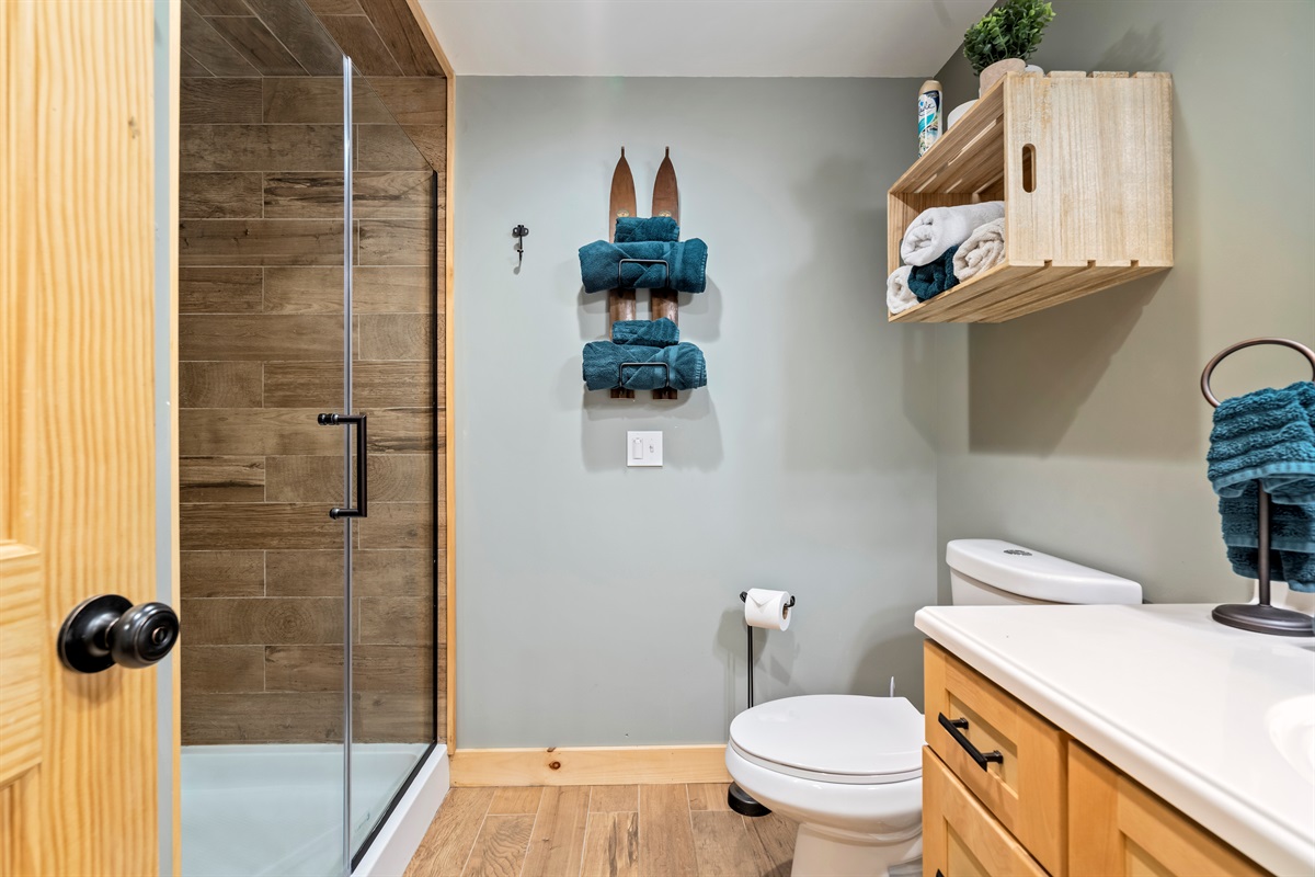 Accessible basement bathroom — comfort and convenience for all guests.