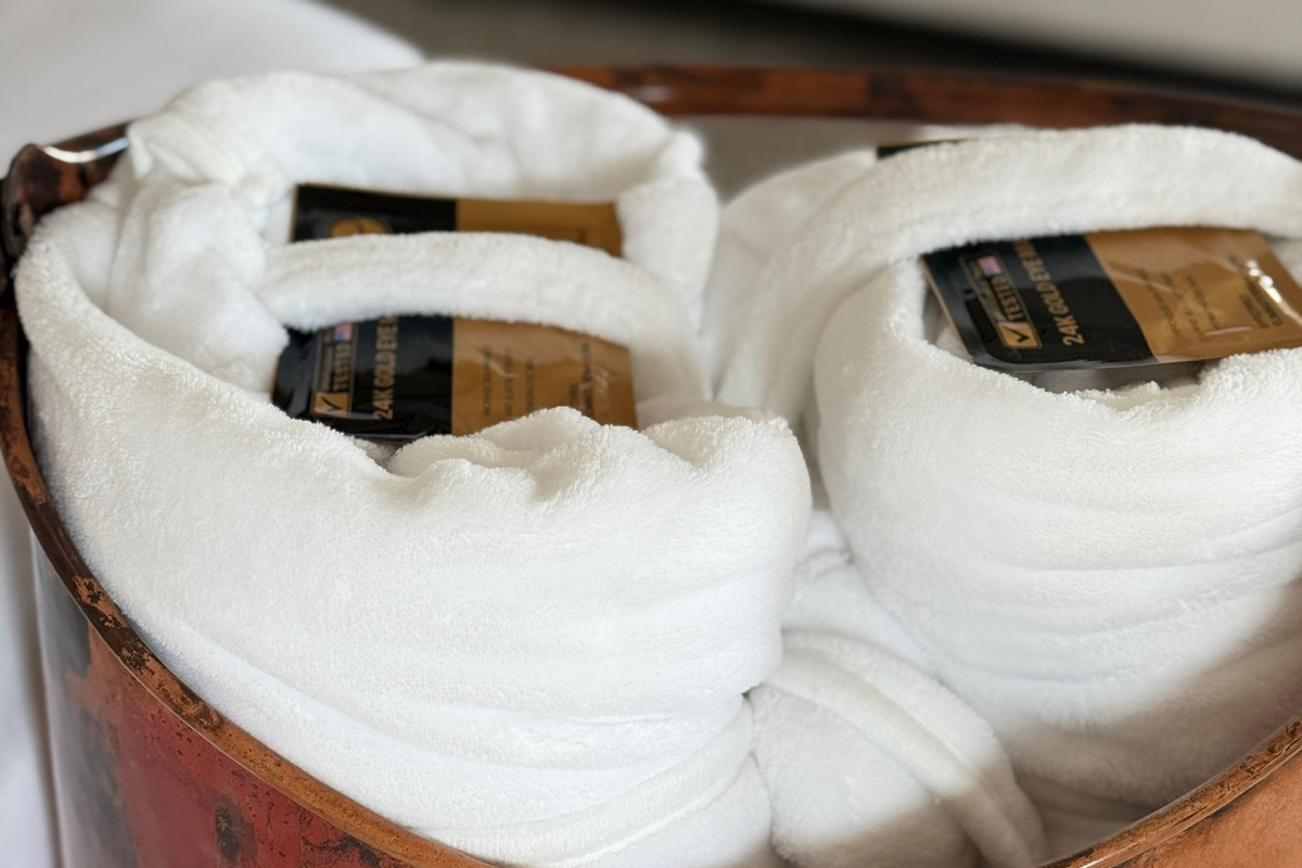Plush robes are provided in the primary suite for lounging.