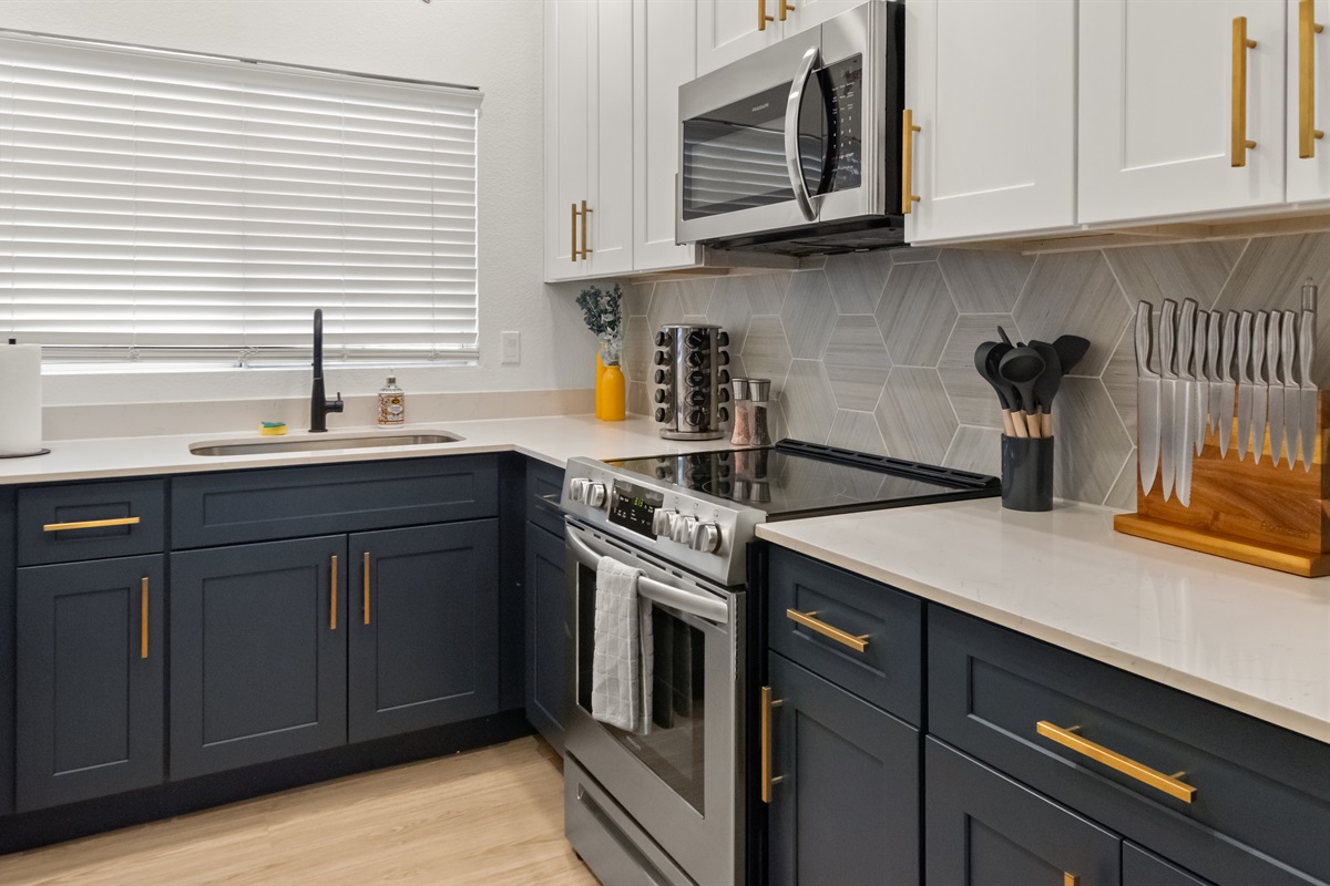 Spacious kitchen and dining area with modern finishes