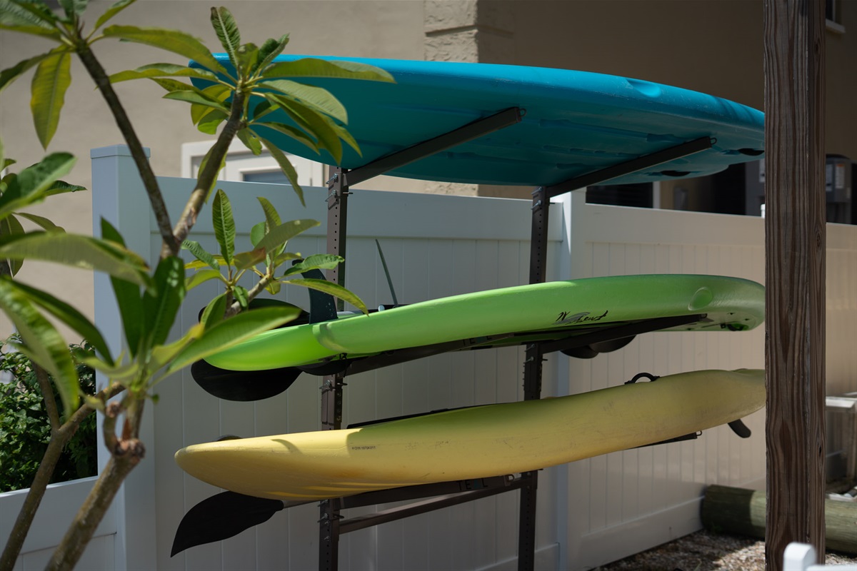 Stand up paddle boards and fishing poles are ready for your use.