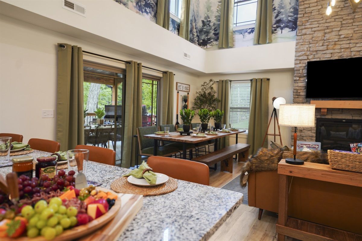 The dining area is connected for a great meal together or game of BransonOpoly