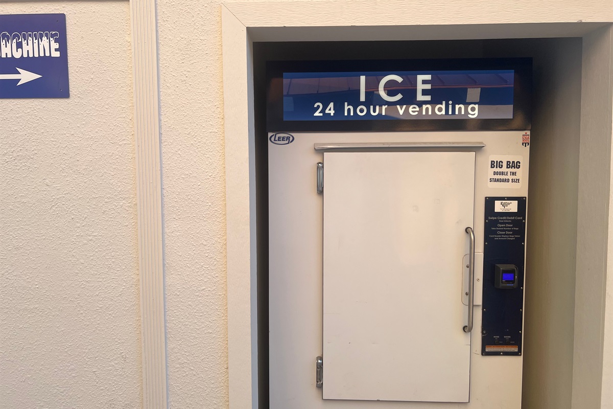 Ice Vending Machine located by the Restrooms near the Outdoor Pool