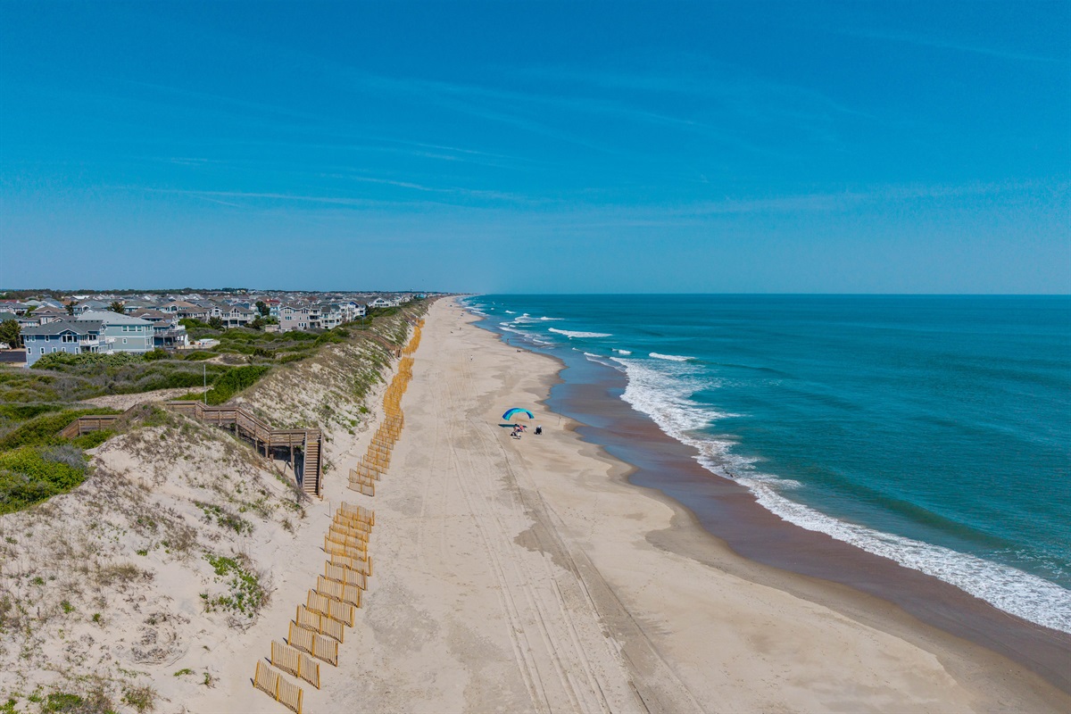 Miles of wide open Corolla beachfront just a short stroll from the home.