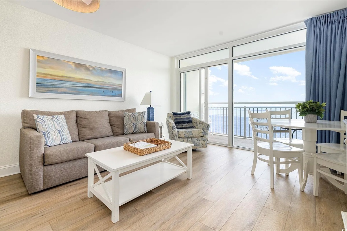 Oceanfront Living Room with balcony access