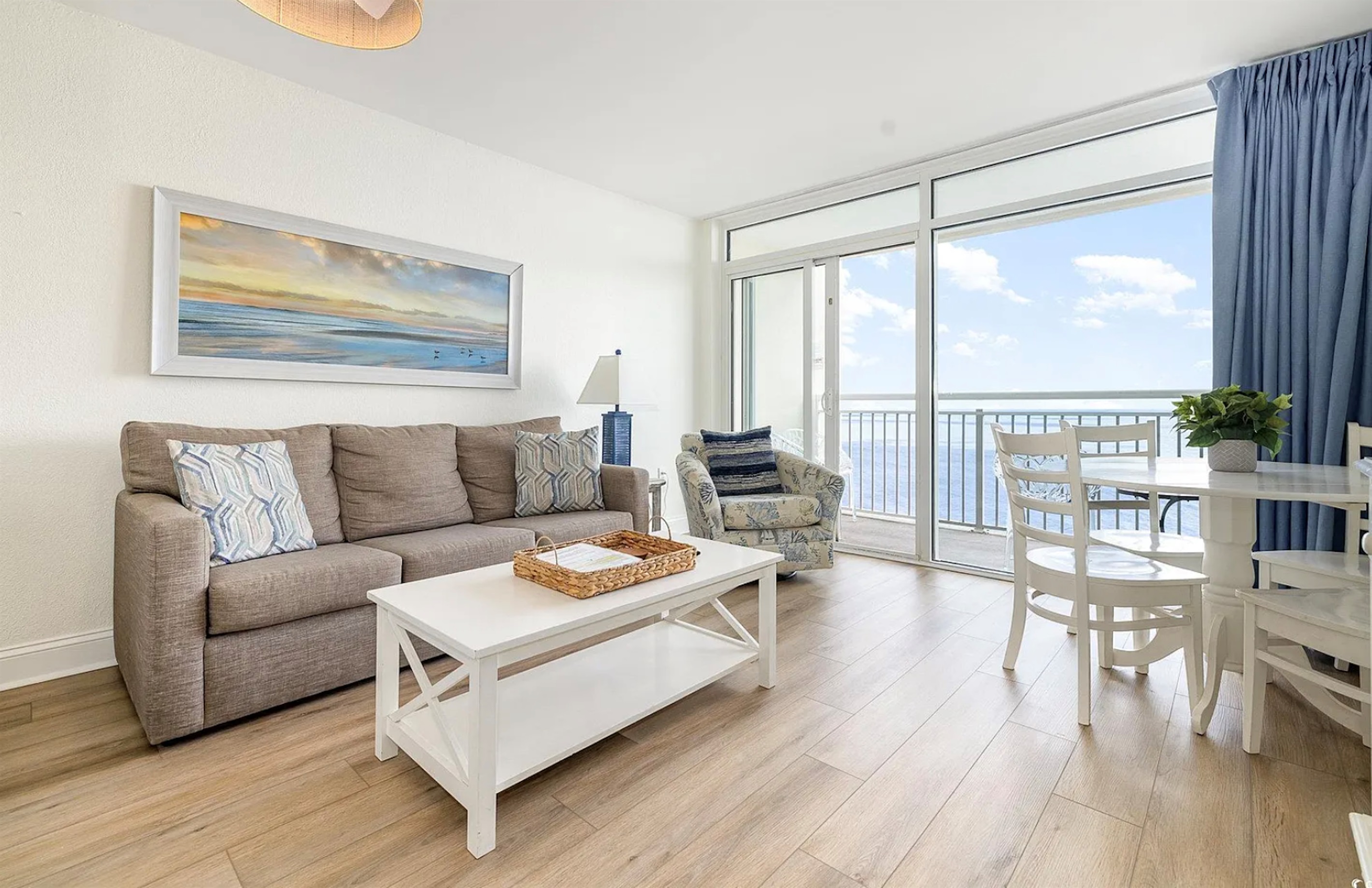 Oceanfront Living Room with balcony access