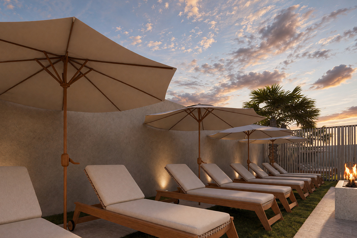 Pool loungers and umbrellas | Rendering