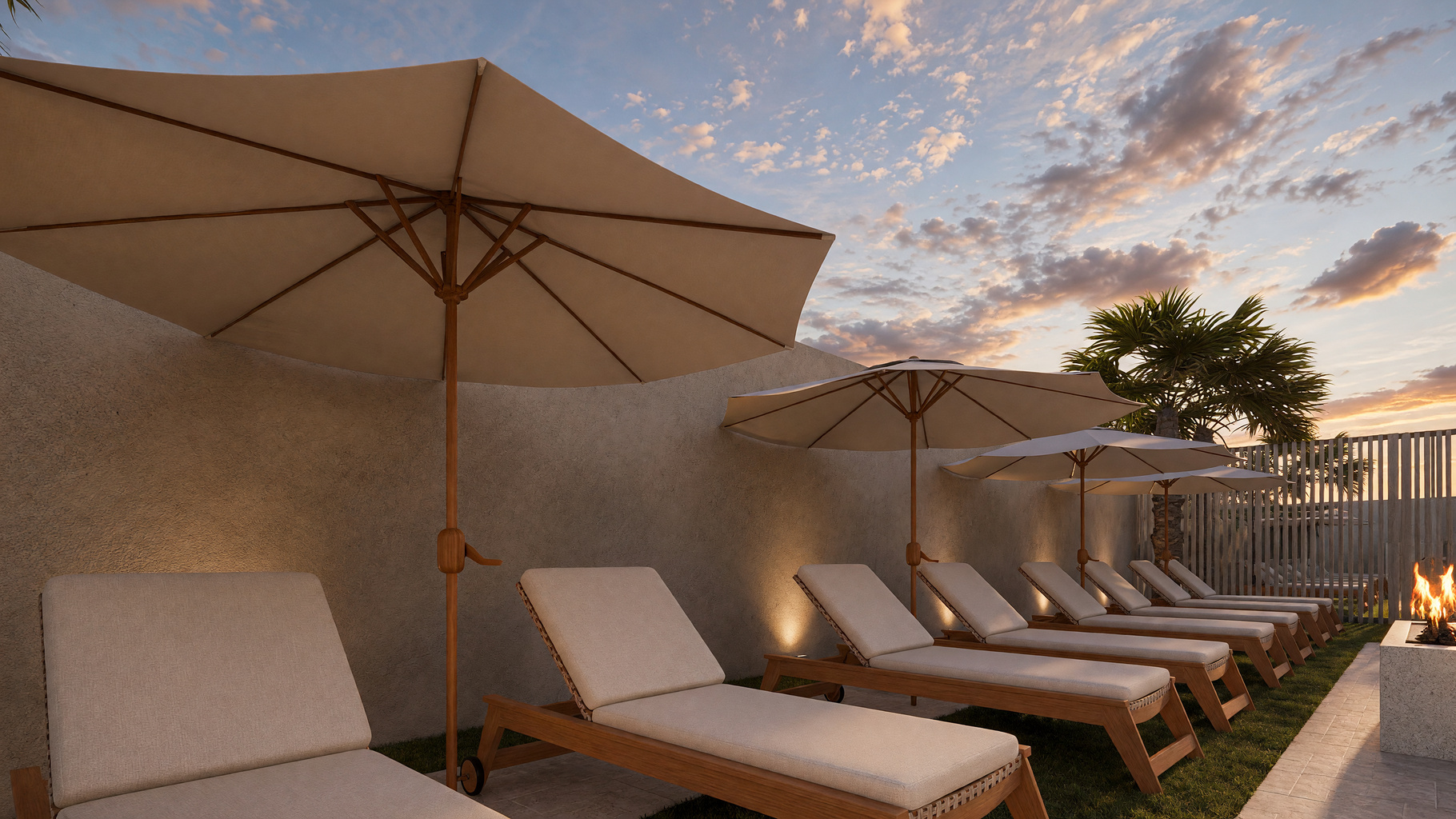 Pool loungers and umbrellas | Rendering
