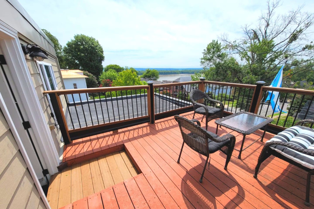 spacious deck with amazing river view! sit back and relax after going around Cape.