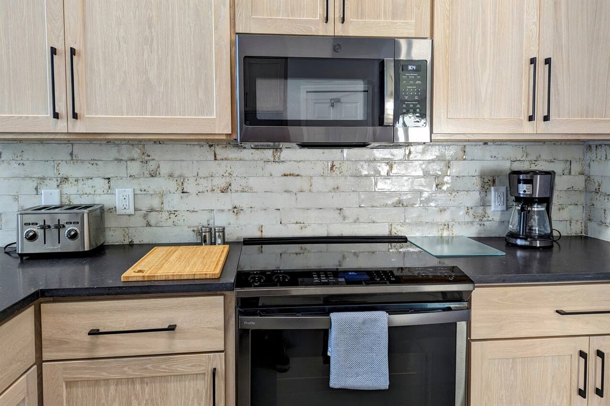 The full kitchen is equipped for you to cook home made meals during your stay.