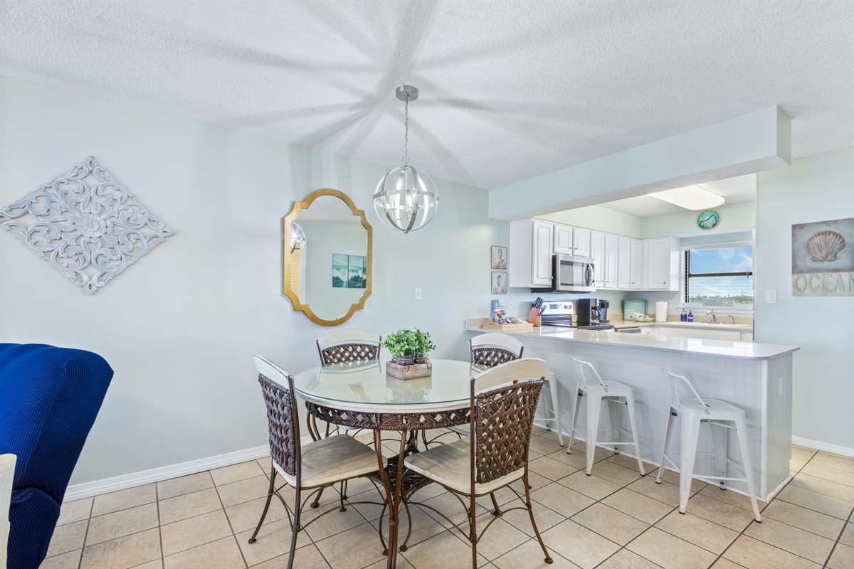 Dining table with seating for 4 + 4 barstools